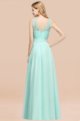 Elegant Chiffon Lace Scalloped Sleeveless Ruffle Bridesmaid Dresses-27dress